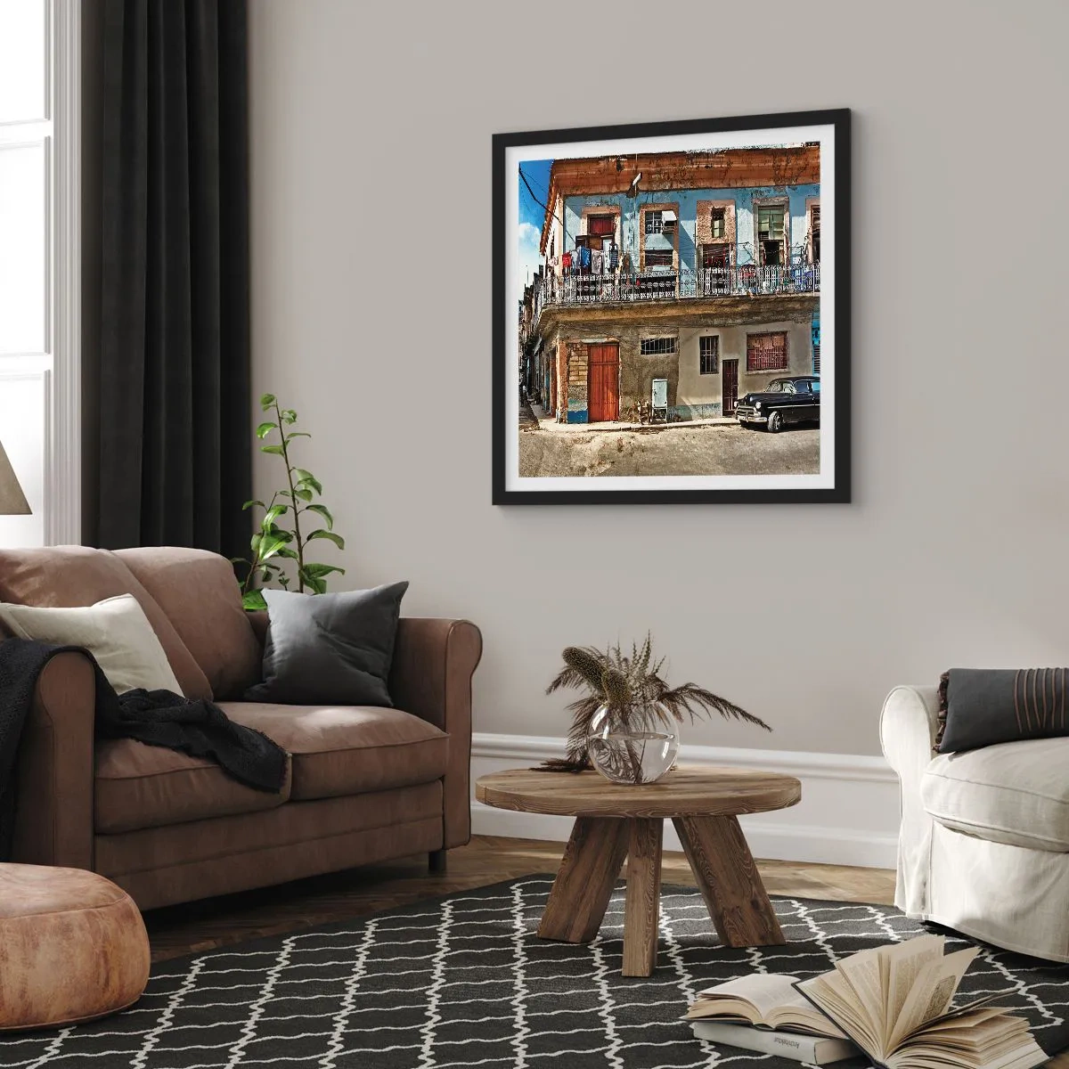 Poszter fehér keretben - Havannai hangulat - 40x40 cm