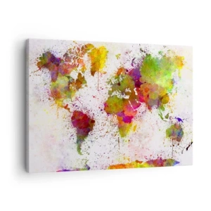 Vászonkép - Egy színes világtérkép absztrakt stílusban - 70x50cm - Valahogy így alakult - Modern fali dekoráció nappalihoz és hálószobához ARTTOR