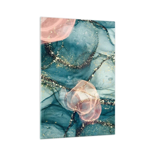 Üveg kép - Selyemkék, tüll rózsaszín - 70x100 cm