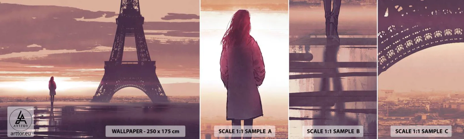 Fotótapéta Minta Öntapadós Deluxe Sticker - Csak ők ketten - Város, Eiffel-torony, Párizs - 100x30 cm