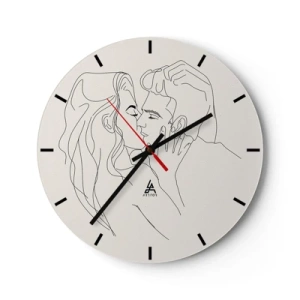 Falióra, Óra - Egy minimalista rajzfilm egy szerelmes párról - 30x30cm - Összegabalyodva az érzésben - Modern fali dekoráció nappalihoz, konyhához és hálószobához ARTTOR