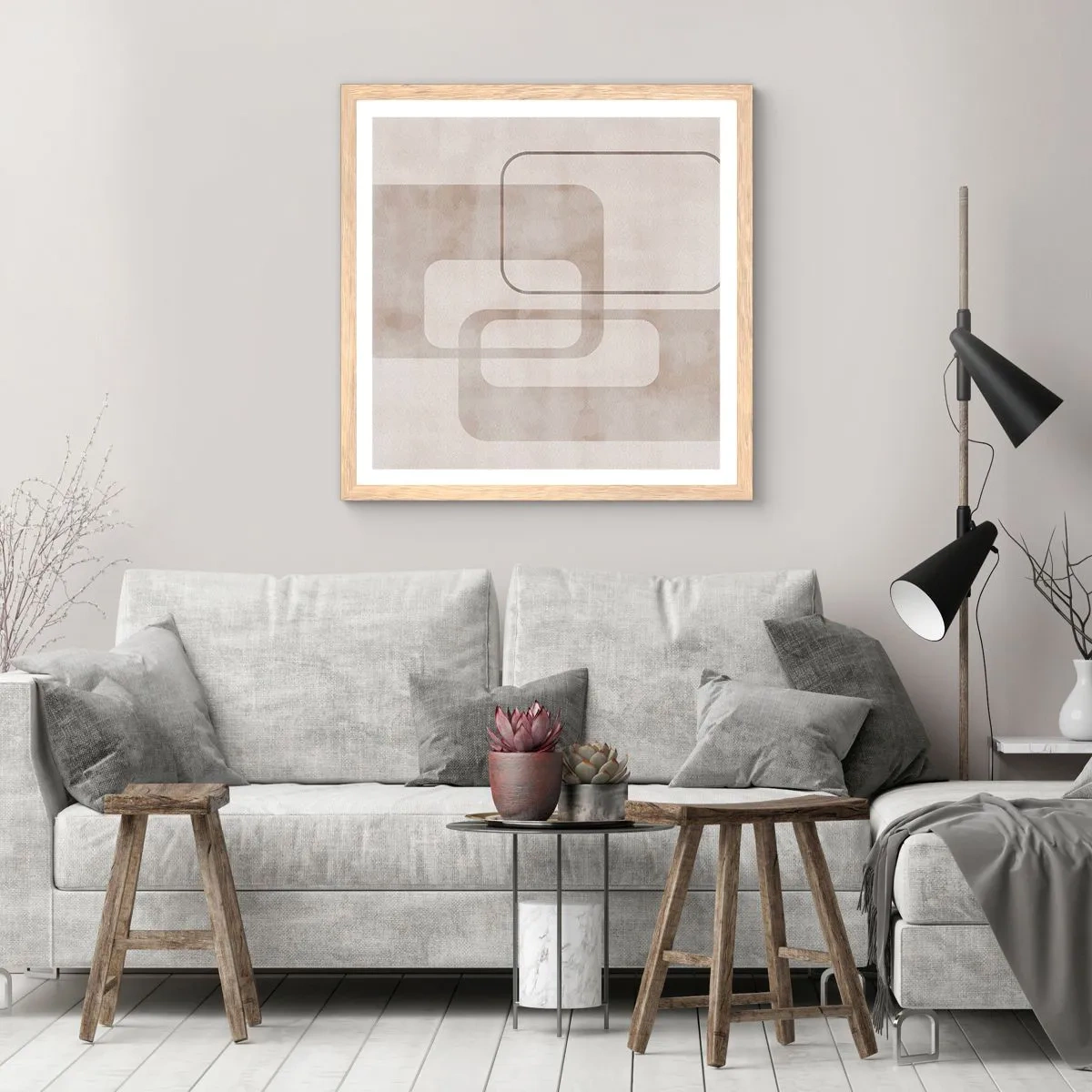 Poszter világos tölgy keretben - Geometrikus fúga - 40x40 cm