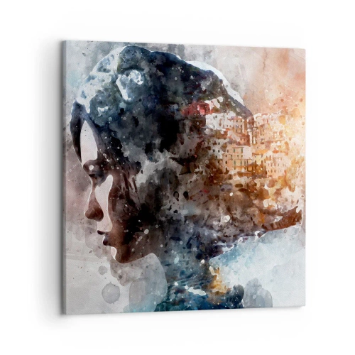 Vászonkép - Történet egy lányról, várossal a háttérben - 50x50 cm