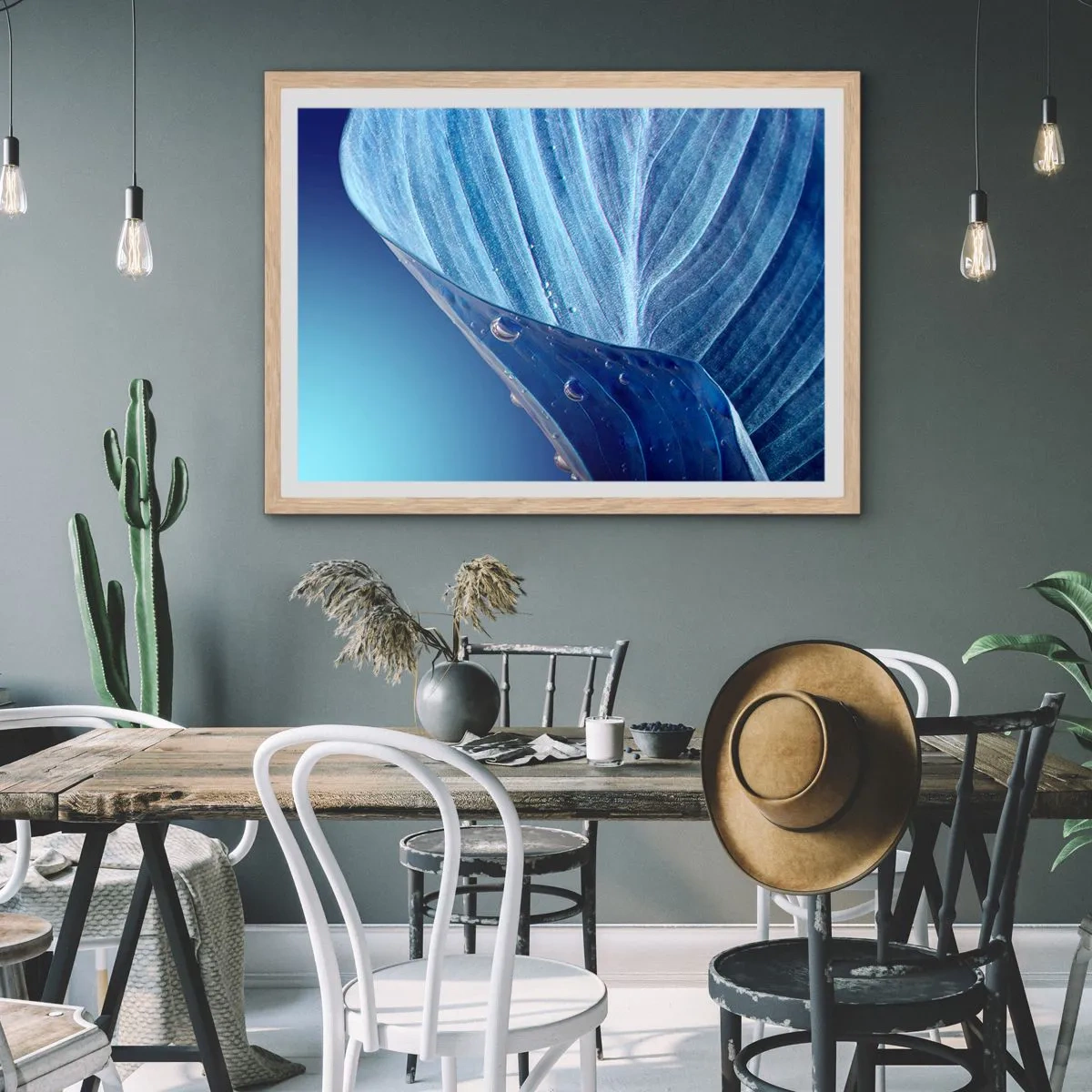 Poszter világos tölgy keretben - A kék rejtett cseppjei - 70x50 cm