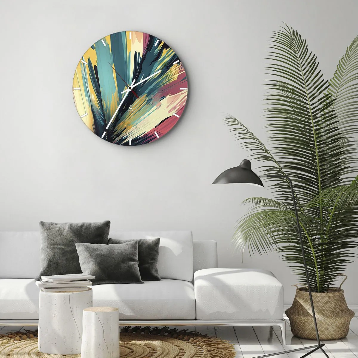 Falióra, Óra - Színrobbanás kifejező ecsetvonások stílusában. - 30x30cm - Kompozíció - az öröm robbanása - Modern fali dekoráció nappalihoz, konyhához és hálószobához ARTTOR