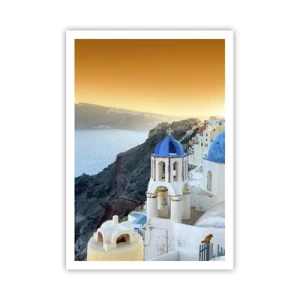 Poszter - Santorini – rásimulva a sziklákra - 70x100 cm