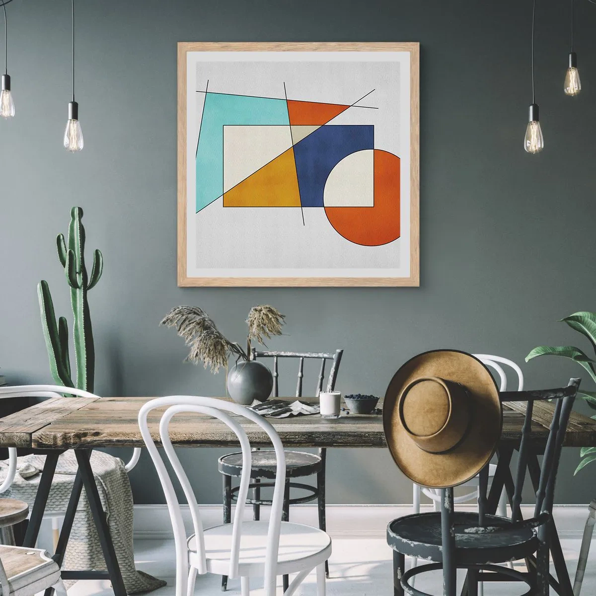 Poszter világos tölgy keretben - Absztrakció: modernista szórakozás - 60x60 cm