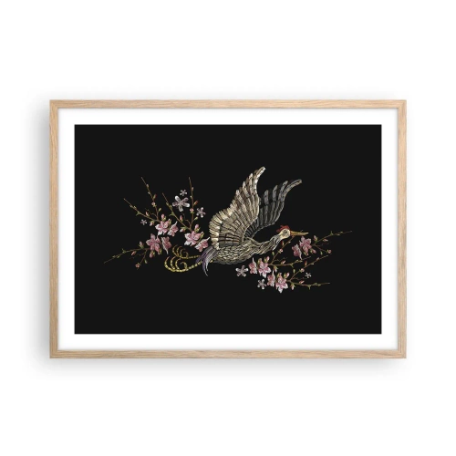 Poszter világos tölgy keretben - Egzotikus hímzett madár - 70x50 cm