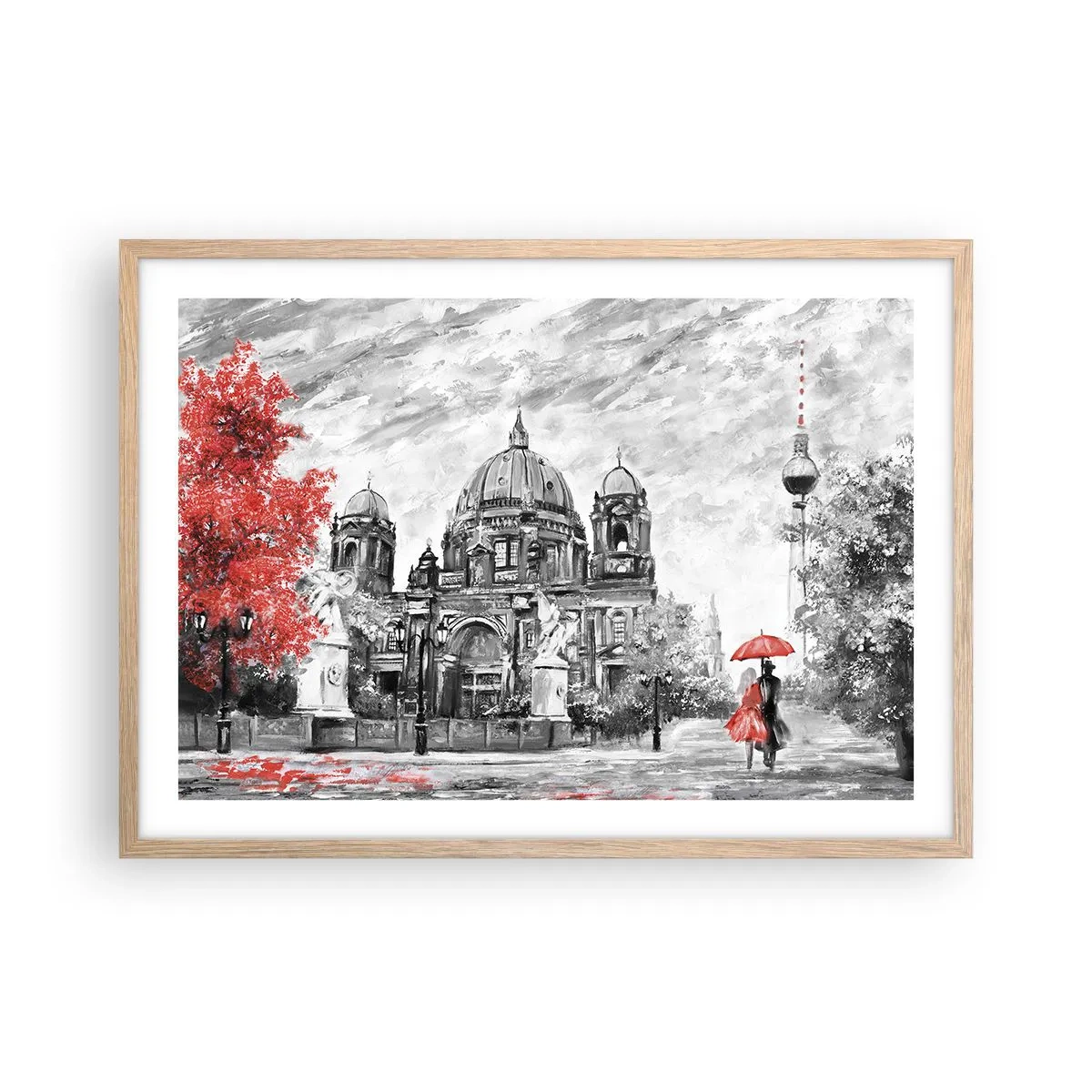 Poszter világos tölgy keretben - Berlini találkozó - 70x50 cm