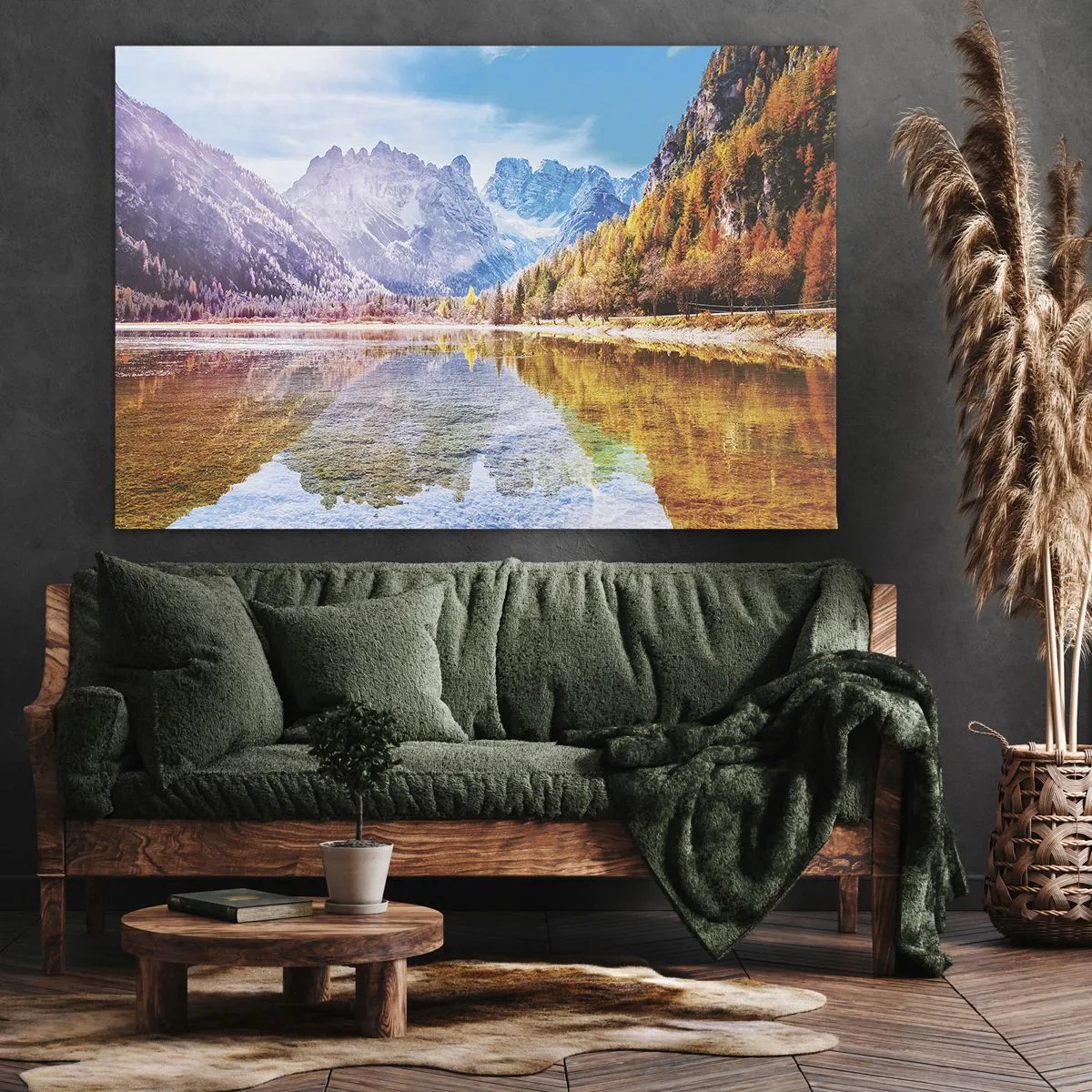Vászonkép - Őszi hegyi táj egy tóval - 70x50cm - És már ősz van a hegyekben - Modern fali dekoráció nappalihoz és hálószobához ARTTOR