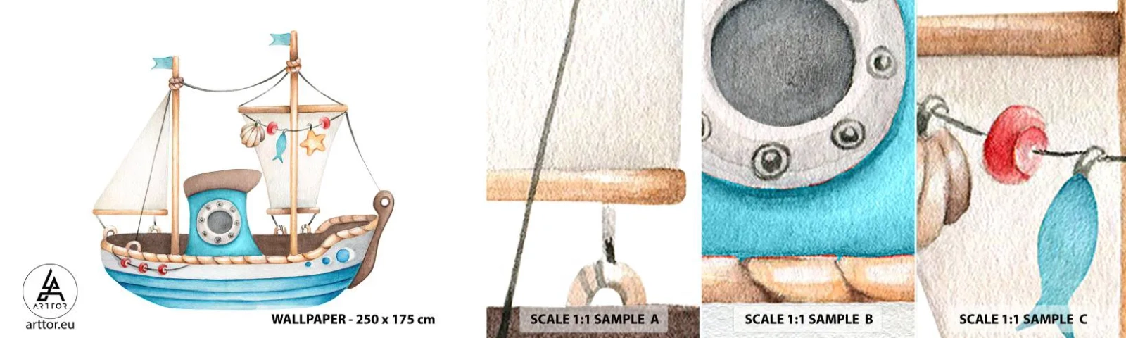 Fotótapéta Minta Öntapadós Deluxe Sticker - Ahoj, kaland! - Hajó, Gyermekek, Tengeri - 100x30 cm