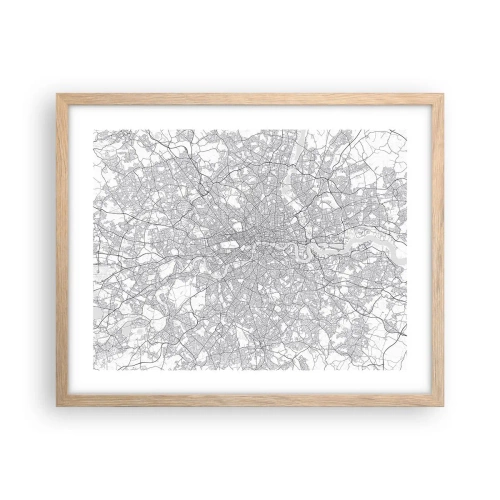 Poszter világos tölgy keretben - A londoni labirintus térképe - 50x40 cm