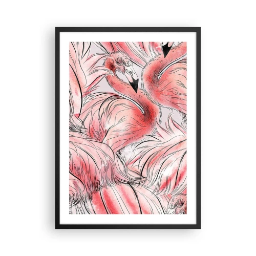 Poszter fehér keretben - Finom flamingóminta rózsaszín árnyalatokban - 50x70cm - Madári corps de ballet - Modern fali dekoráció nappalihoz és hálószobához ARTTOR