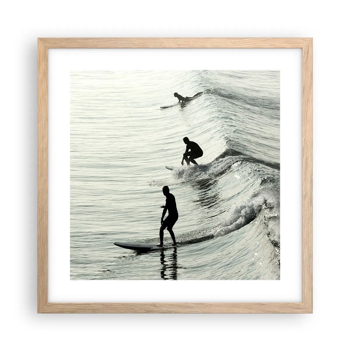 Poszter világos tölgy keretben - A hullámmal találkozni - 40x40 cm