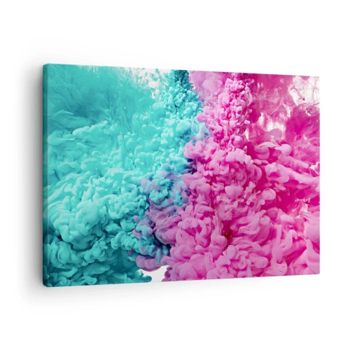Vászonkép - Színes türkiz és rózsaszín hullámok absztrakt formában - 70x50cm - Mindent eldöntő ütközés - Modern fali dekoráció nappalihoz és hálószobához ARTTOR