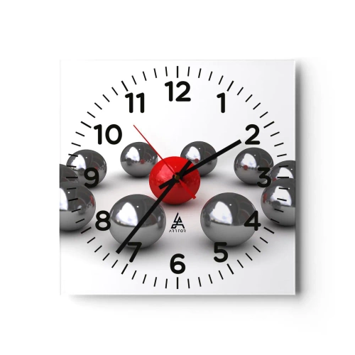 Falióra, Óra - Ezüst és piros kör - 40x40 cm
