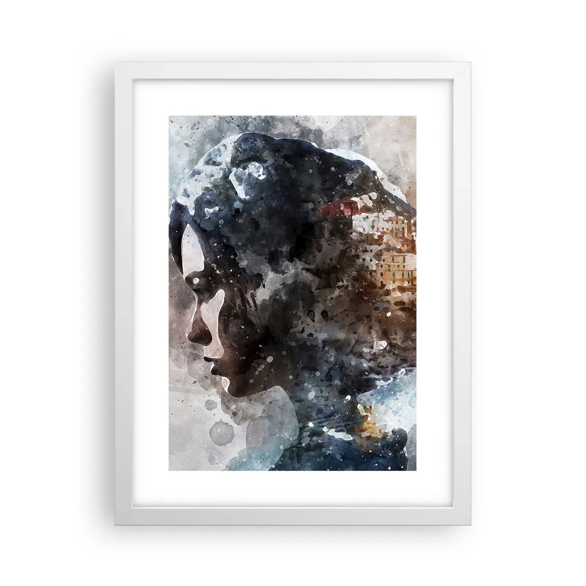 Poszter fekete keretben - Történet egy lányról, várossal a háttérben - 30x40 cm