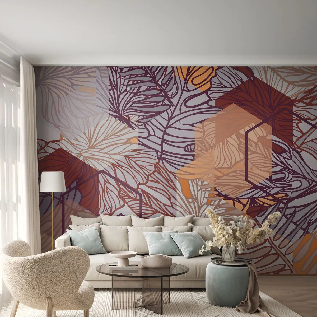 Fotótapéta Standard Eco - Lehetetlen kapcsolat a geometria és a természet között - Absztrakció, Grafika, Levelek - 400x280 cm