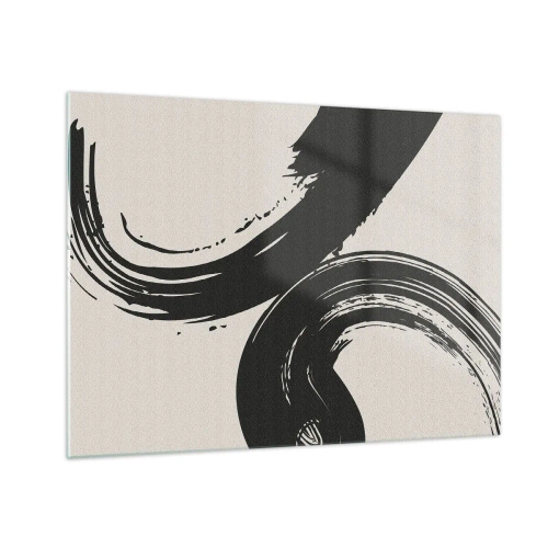 Üveg kép - Fekete, dinamikus kalligrafikus ecsetvonások világos háttéren. - 70x50cm - Söprő és körkörös - Modern fali dekoráció nappalihoz és hálószobához ARTTOR