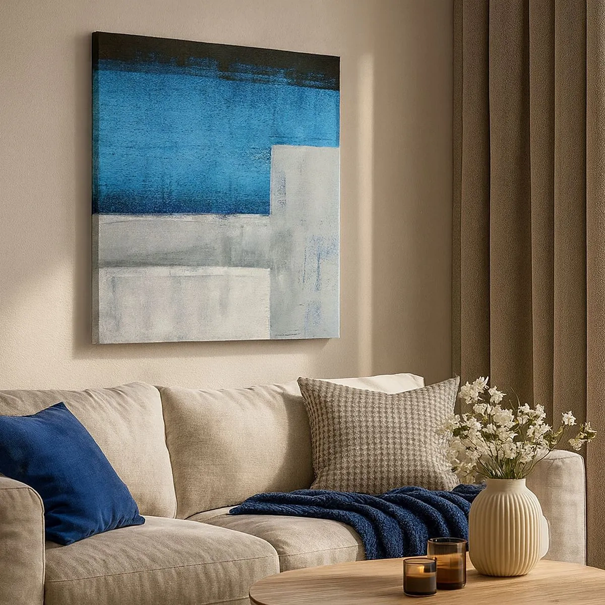 Vászonkép - Szürke és kék költői kompozíció - 30x30 cm