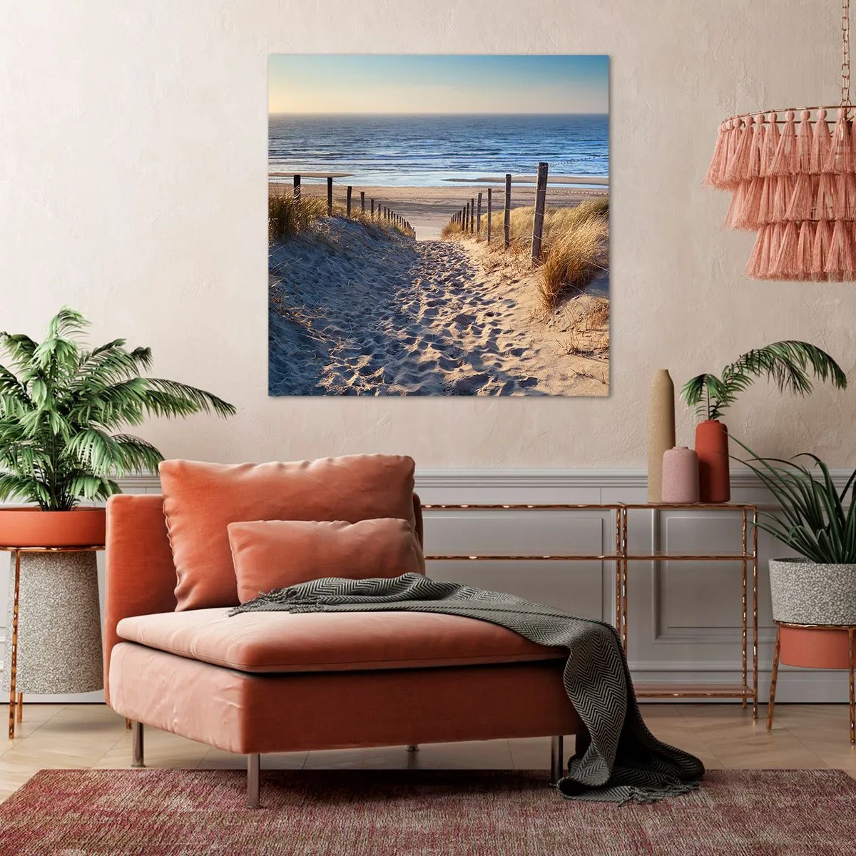 Vászonkép - A tenger hangja, a madarak éneke, egy vad tengerpart a fű között... - 70x70 cm