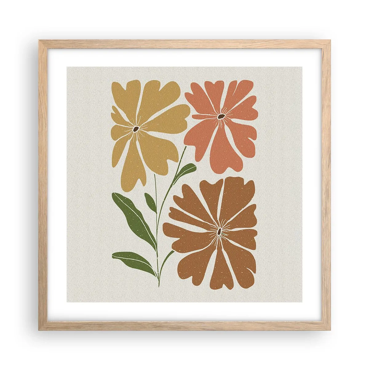 Poszter világos tölgy keretben - Természet és geometria - 50x50 cm