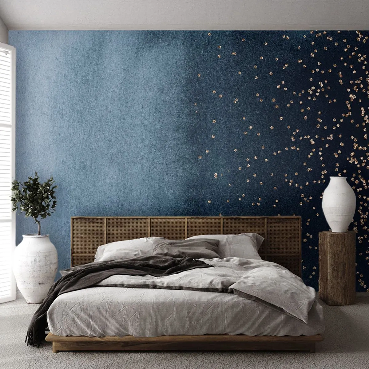 Fotótapéta Standard Eco - Sötétkék színátmenet arany pöttyökkel - 100x70cm - Kompozíció - kék fázisok - Modern fali dekoráció nappalihoz és hálószobához ARTTOR