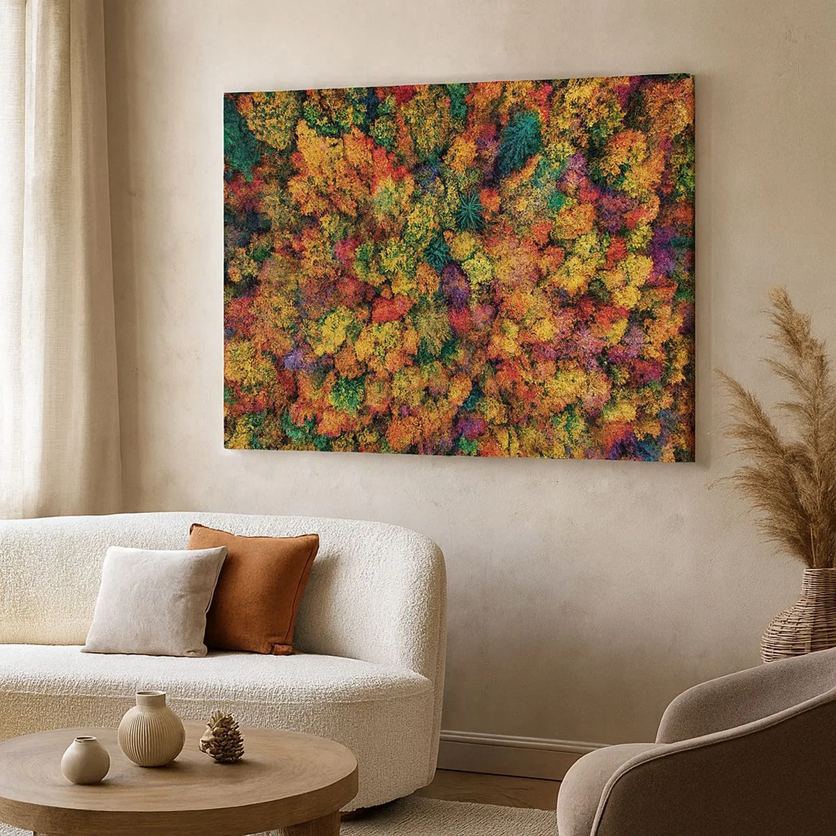 Vászonkép - Színes fakoronák az őszi palettán - 70x50cm - Őszi facsokor - Modern fali dekoráció nappalihoz és hálószobához ARTTOR