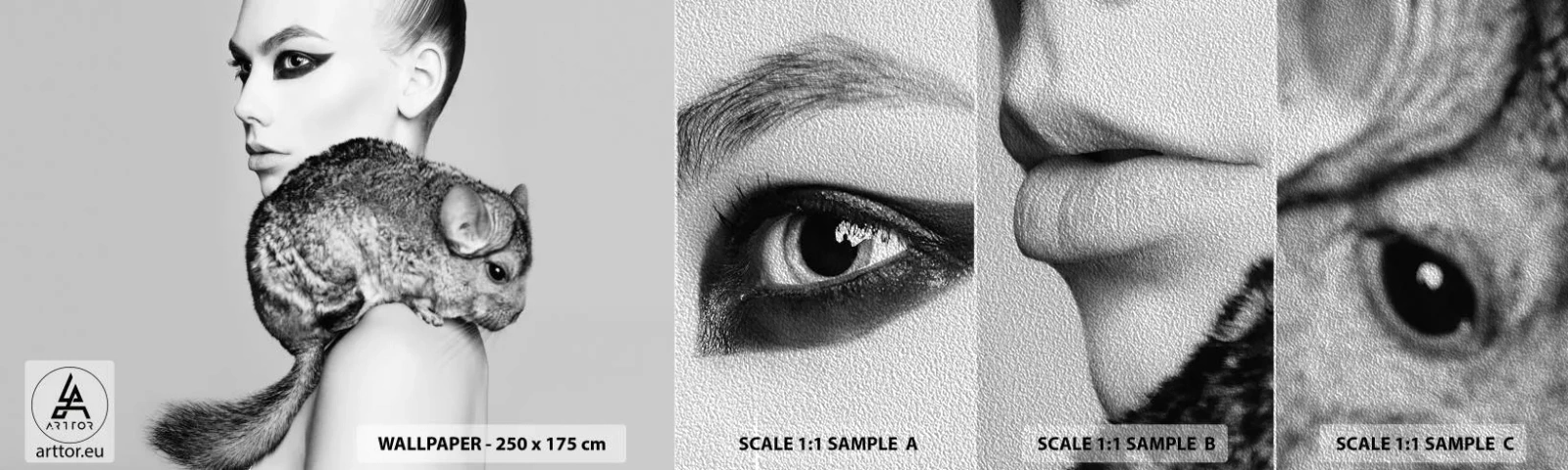 Fotótapéta Minta Premium Sand - Hölgy csincsillával - Nő, Nő Csincsillával, Modell - 100x30 cm