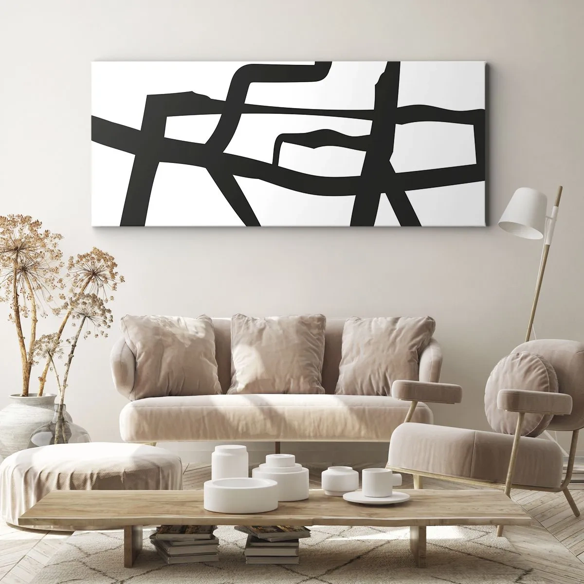Vászonkép - Fekete-fehér konstrukció - 100x40 cm