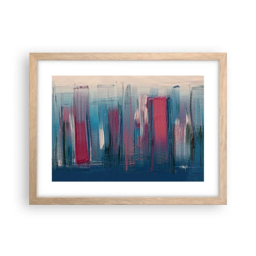 Poszter világos tölgy keretben - Függőleges kompozíció kék és piros színekben - 40x30 cm