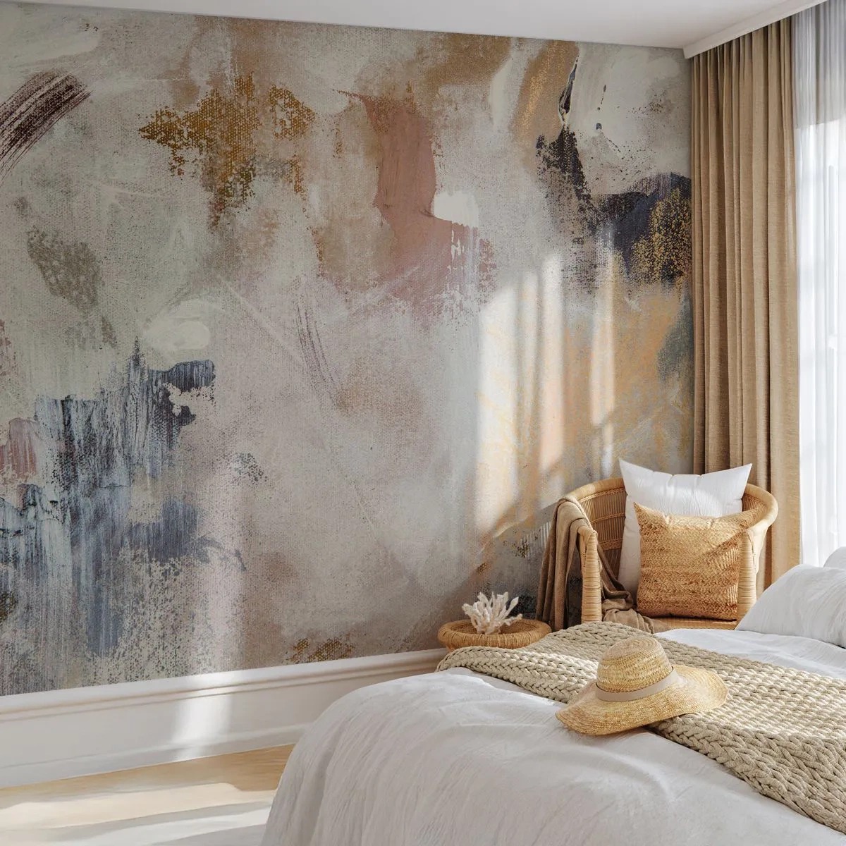 Fotótapéta Standard Eco - Egy homályos absztrakció bézs, barna és kék árnyalataiban - 100x70cm - Ködös absztrakció - Modern fali dekoráció nappalihoz és hálószobához ARTTOR