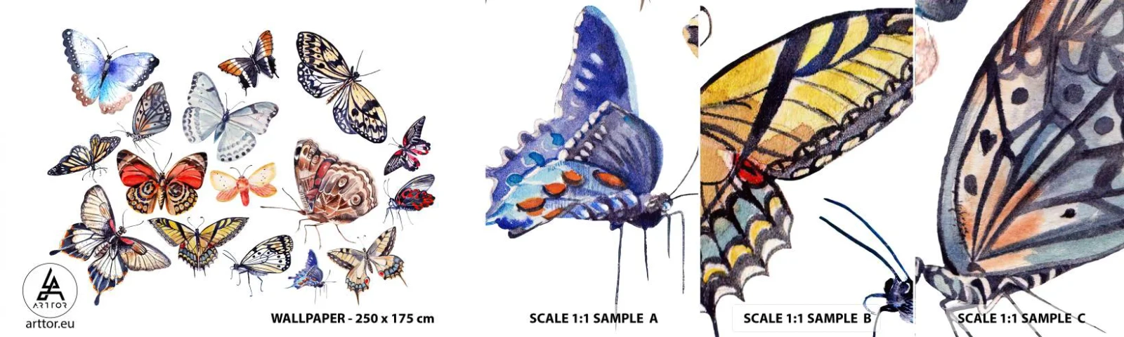 Fotótapéta Minta Öntapadós Deluxe Sticker - Csipkés, színes raj - Gyerekeknek, Színes pillangók, Grafika - 100x30 cm