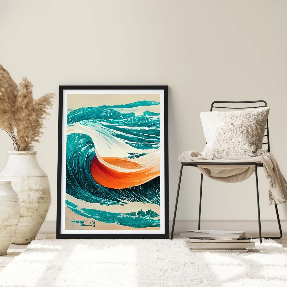 Poszter fehér keretben - Dinamikus hullám absztrakt színekben - 50x70cm - Szörfös álma - Modern fali dekoráció nappalihoz és hálószobához ARTTOR