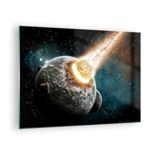 Üveg kép - Egy bolygó ütközik egy meteorittal - 70x50cm - Halál, vagy élet? - Modern fali dekoráció nappalihoz és hálószobához ARTTOR
