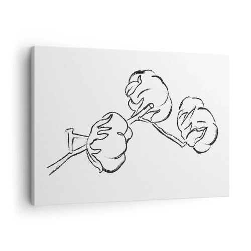 Vászonkép - Egy pamutág finom körvonala fehér alapon - 70x50cm - Pamut pehely - Modern fali dekoráció nappalihoz és hálószobához ARTTOR