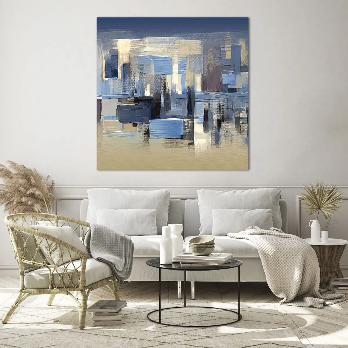 Üveg kép - Kék építmény - 70x70 cm