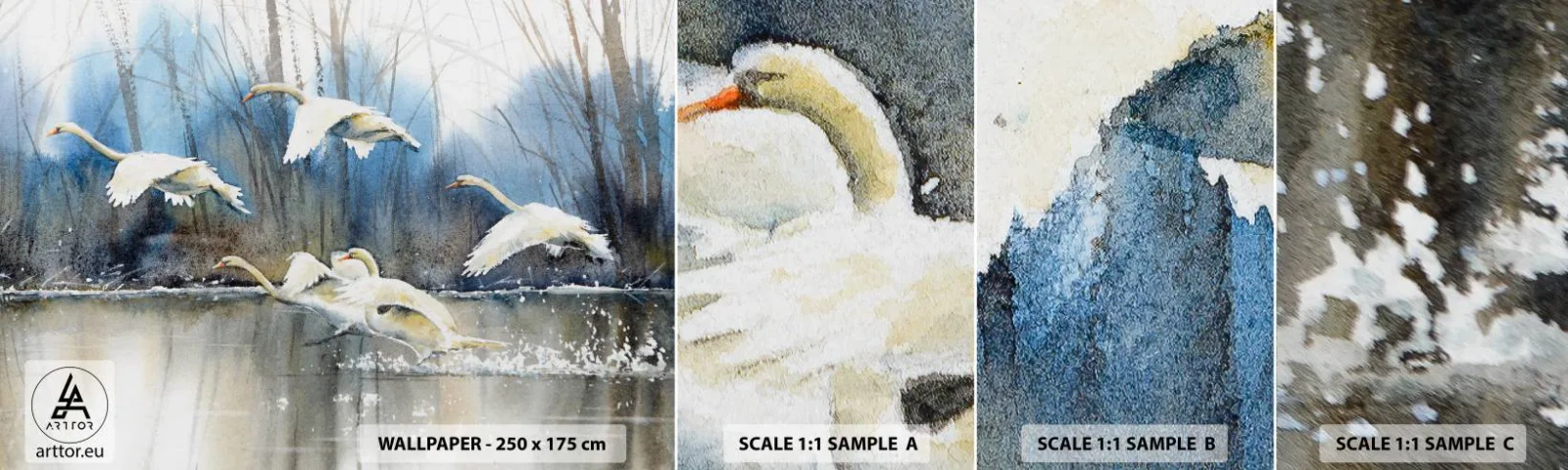 Fotótapéta Minta Standard Eco - Mint a vadhattyúkról szóló mesében - Hattyúk, Madarak, Tájkép - 100x30 cm