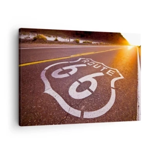 Vászonkép - 66-os út naplementekor - 70x50cm - A híres 66-os út - Modern fali dekoráció nappalihoz és hálószobához ARTTOR