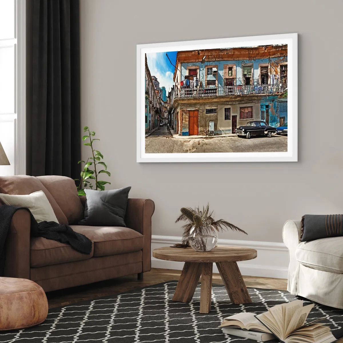 Poszter fekete keretben - Havannai hangulat - 100x70 cm