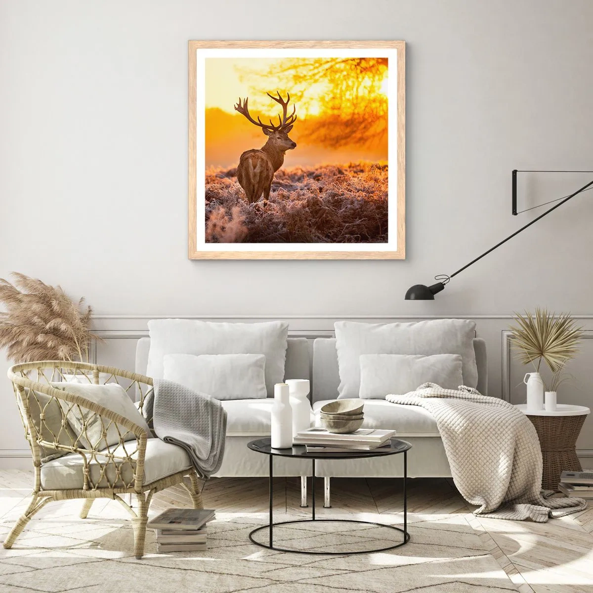 Poszter világos tölgy keretben - Az őszi erdő királya - 50x50 cm