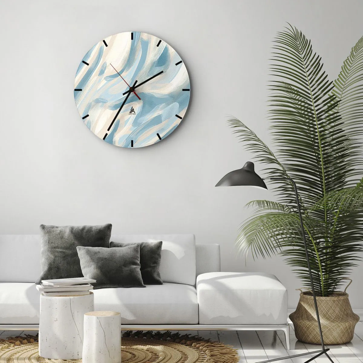 Falióra, Óra - Absztrakt pasztell csíkok kékben és bézsben - 30x30cm - Tavaszi szellők - Modern fali dekoráció nappalihoz, konyhához és hálószobához ARTTOR