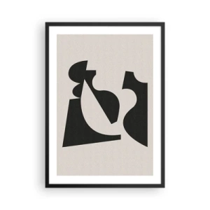 Poszter fehér keretben - Absztrakt geometrikus kompozíció fekete és bézs színben - 50x70cm - Önálló összeállításra - Modern fali dekoráció nappalihoz és hálószobához ARTTOR