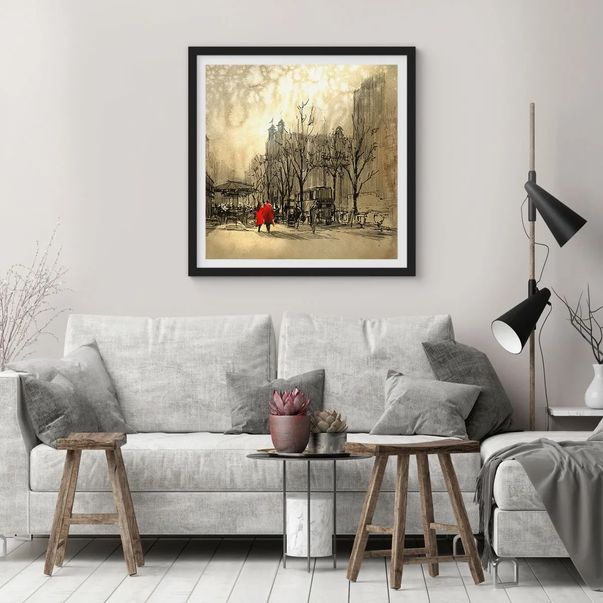 Poszter fehér keretben - Egy randevú a londoni ködben - 30x30 cm