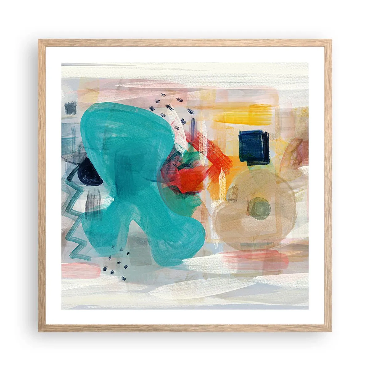 Poszter világos tölgy keretben - Színes játék - 60x60 cm