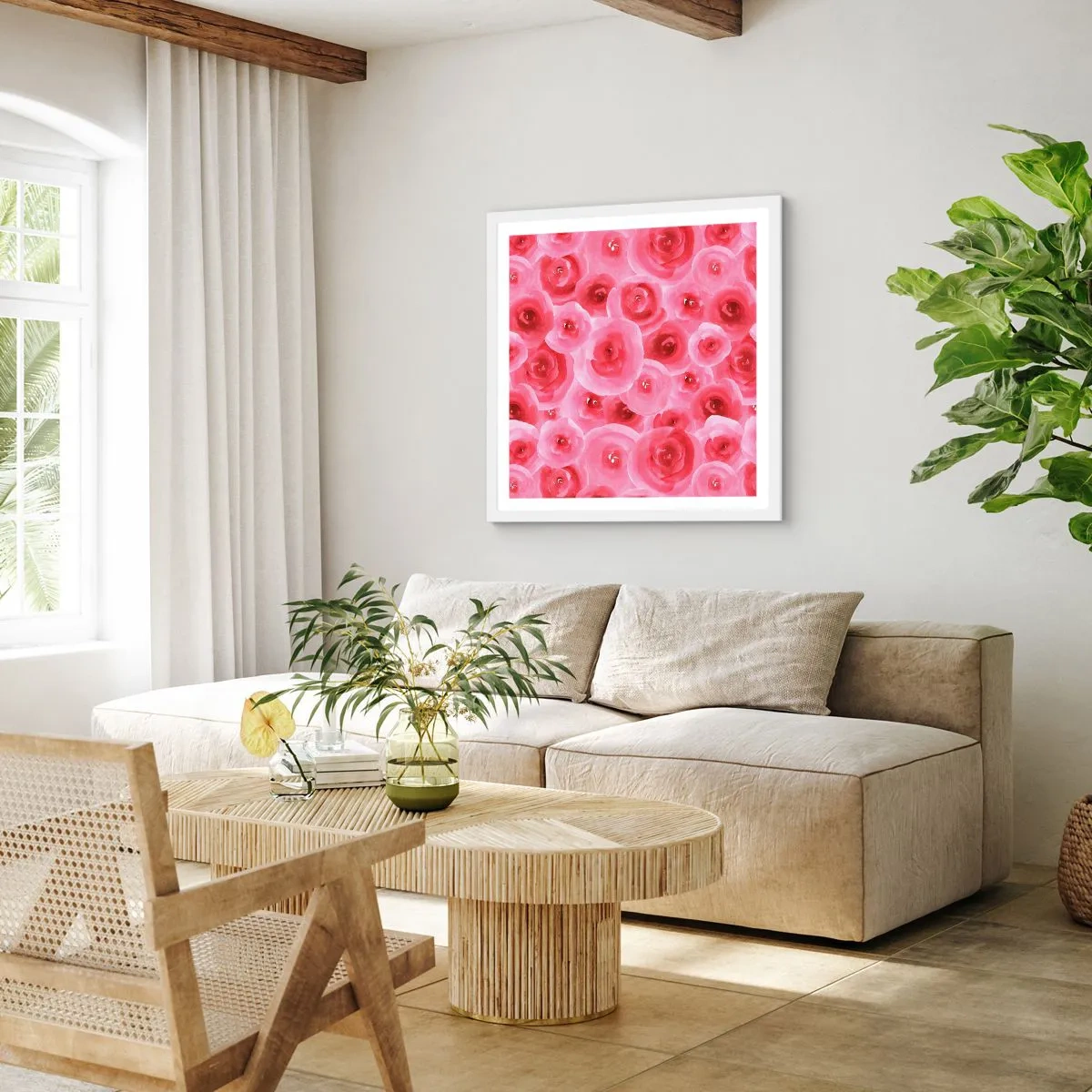 Poszter fekete keretben - Rózsák alul és felül - 30x30 cm