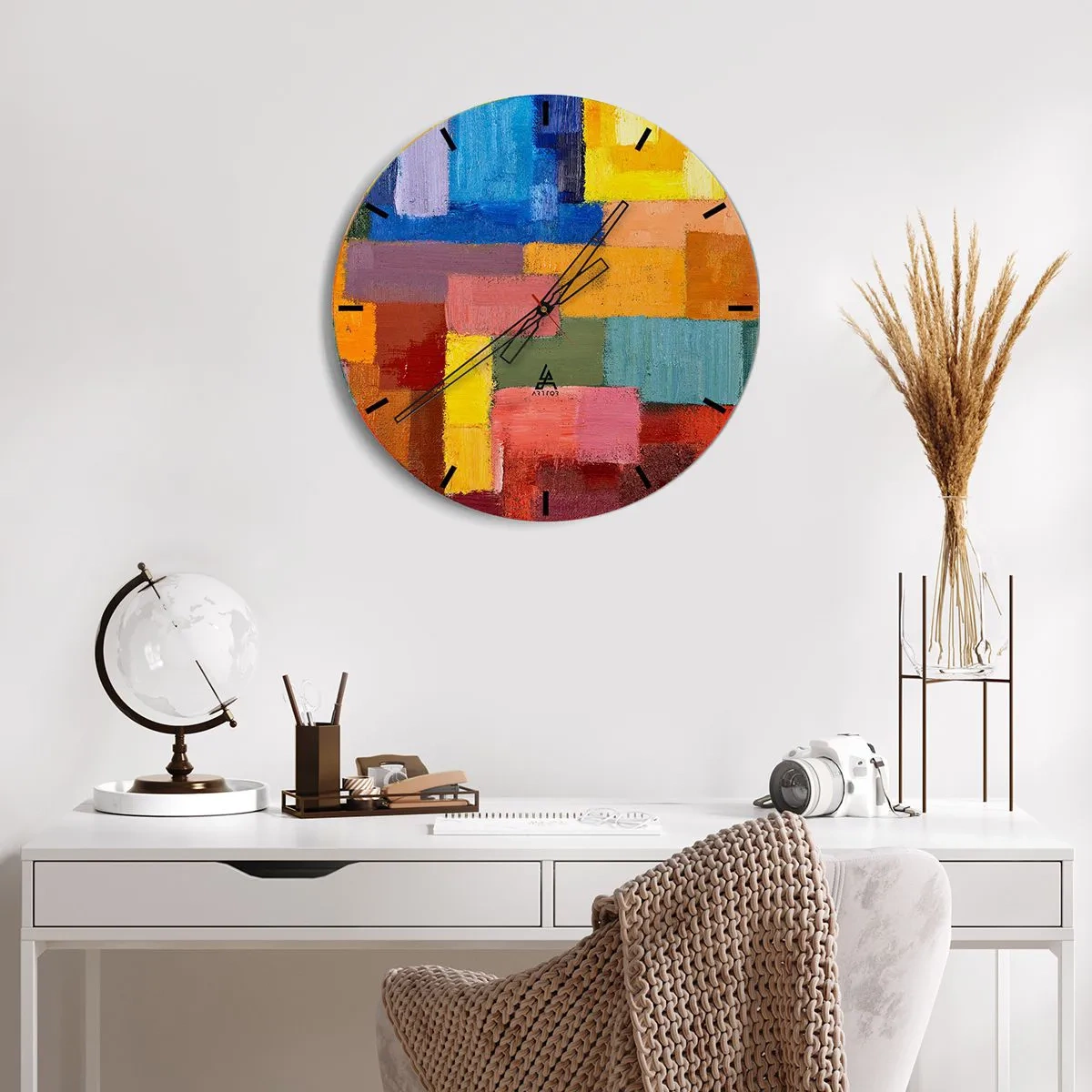 Falióra, Óra - Színes téglalapok olajfesték textúrával az óra számlapján - 30x30cm - Mindegyik más, mindegyik színes - Modern fali dekoráció nappalihoz, konyhához és hálószobához ARTTOR