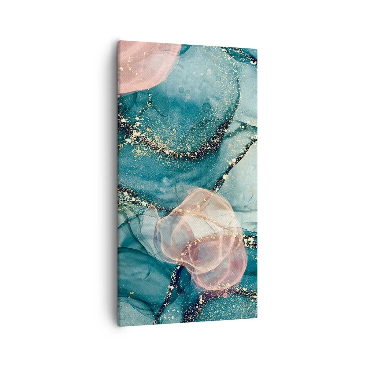 Vászonkép - Selyemkék, tüll rózsaszín - 55x100 cm