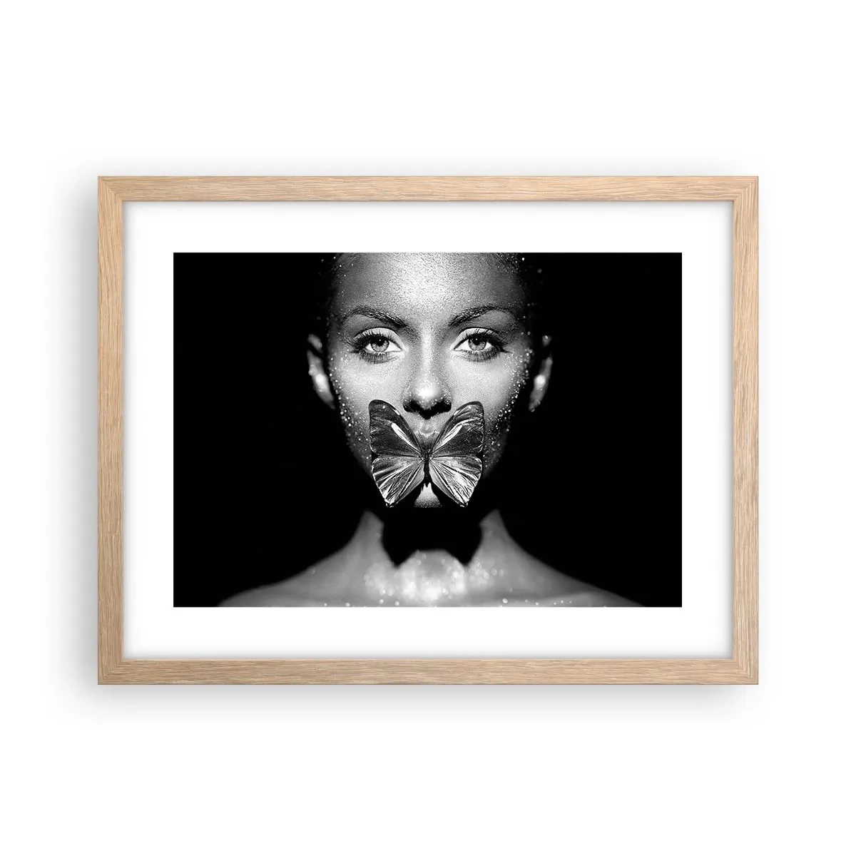 Poszter világos tölgy keretben - Pillangó csókja - 40x30 cm