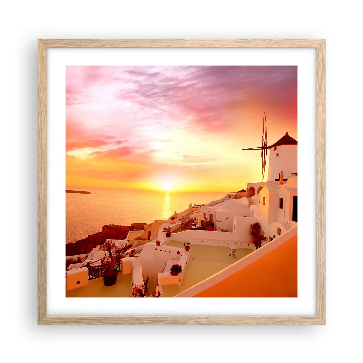 Poszter világos tölgy keretben - Szétfolyni a fehérben és aranyban - 50x50 cm